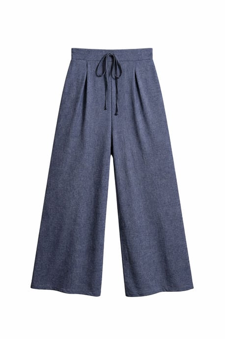 High Waist Wide Leg Palazzo Pants with Tie Detail - Image 1