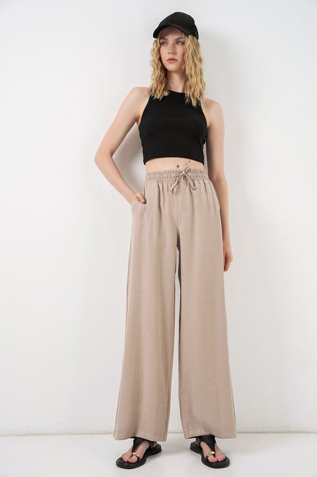 High Waist Wide Leg Trousers with Pocket - Image 1