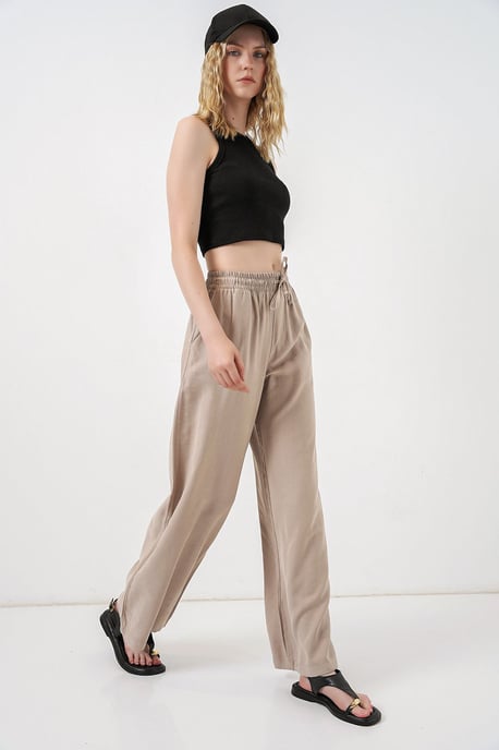 High Waist Wide Leg Trousers with Pocket - Image 3
