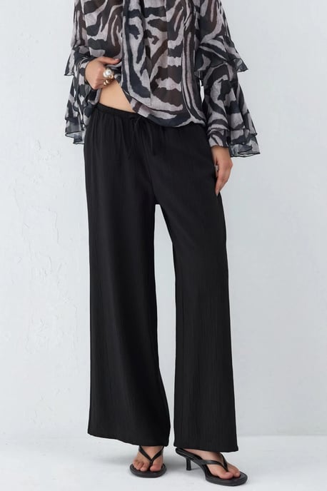 Wijde Pantalon met Elastische Taille en Zakjes - Image 1