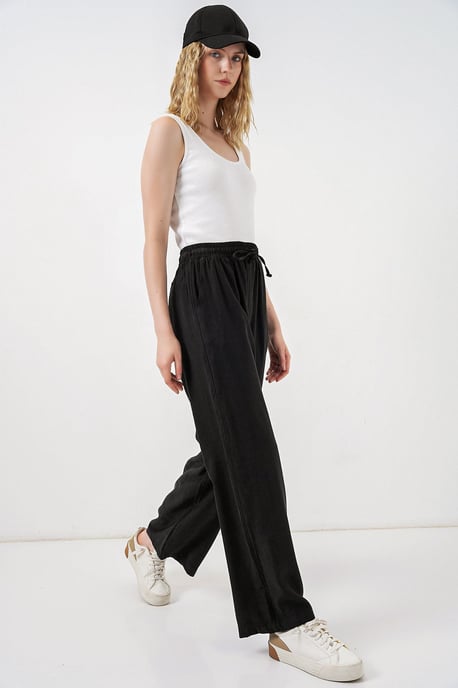 High Waist Wide Leg Trousers with Pocket - Image 3
