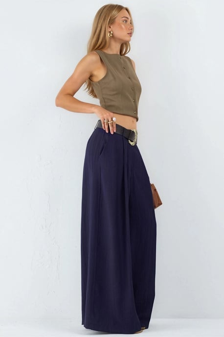 Hoge Taille Wijde Pantalon met Plooien - Image 3