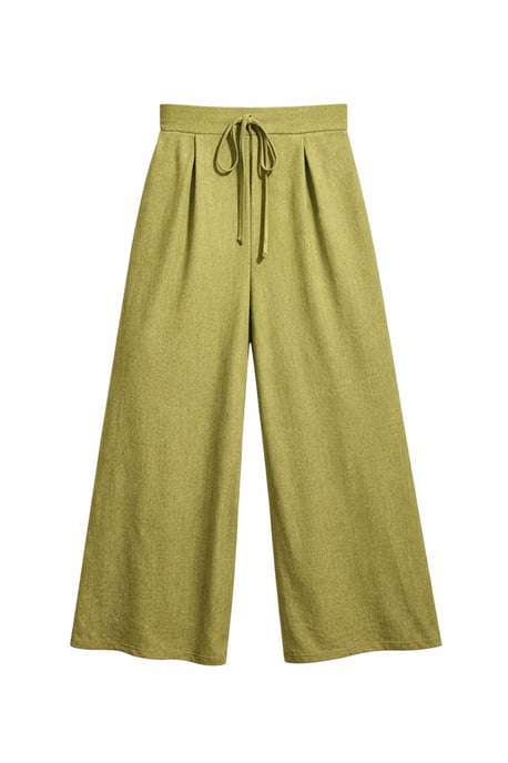 High Waist Wide Leg Palazzo Pants with Tie Detail - Image 1
