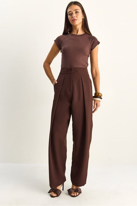 Hoge Taille Wijde Pantalon met Plooien - Image 1