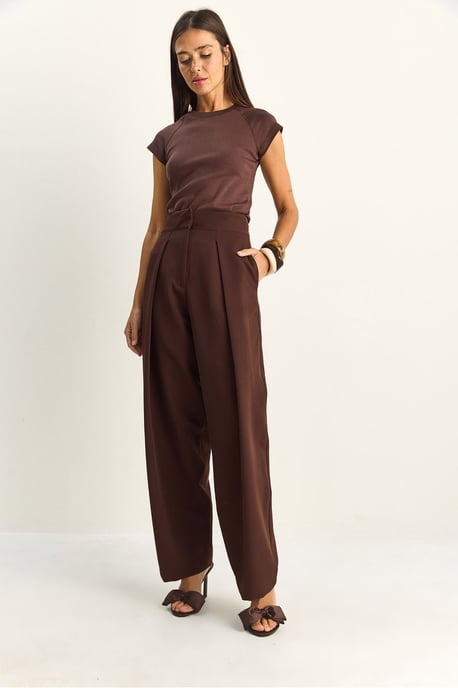 Hoge Taille Wijde Pantalon met Plooien - Image 3
