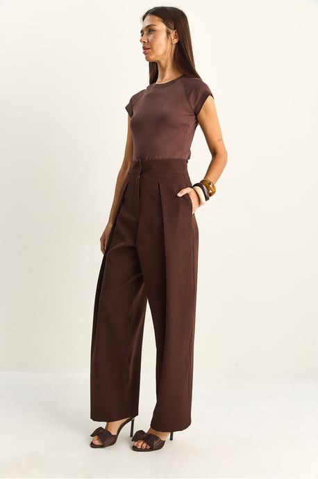 Hoge Taille Wijde Pantalon met Plooien - Image 4