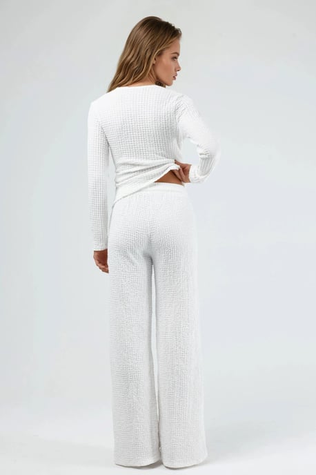 Textured Wide Leg Trousers with Drawstring Waist - Image 3