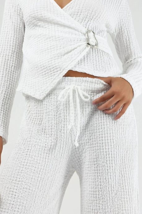 Textured Wide Leg Trousers with Drawstring Waist - Image 5