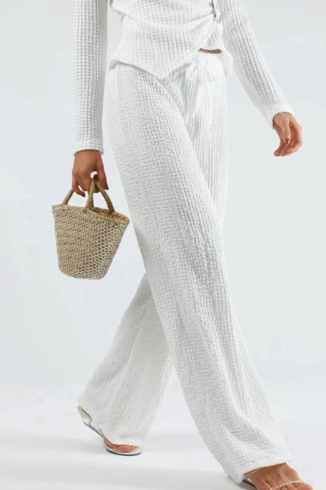 Textured Wide Leg Trousers with Drawstring Waist - Image 6