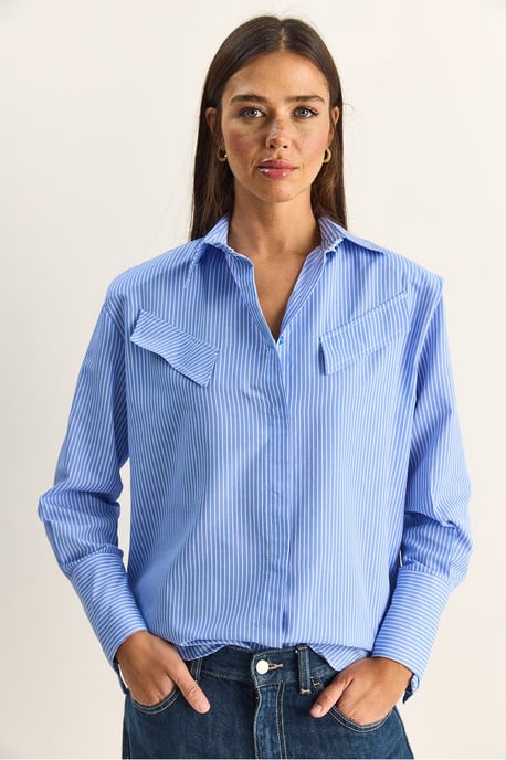 Regular Fit Striped Button-Up Shirt with Pocket - Image 2