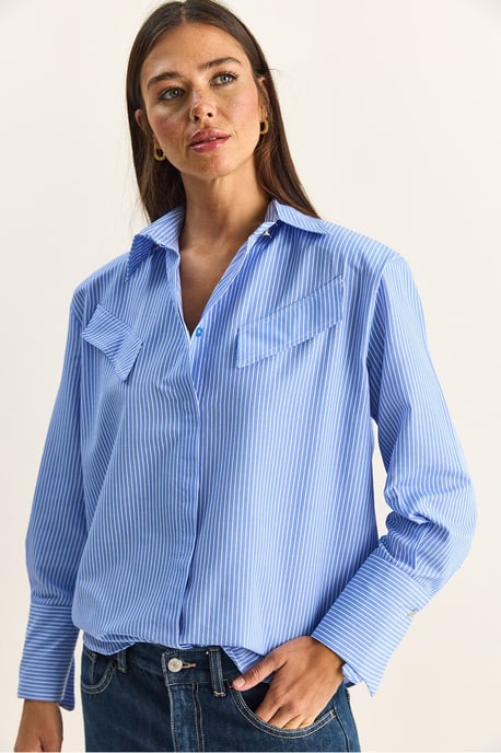 Regular Fit Striped Button-Up Shirt with Pocket - Image 3