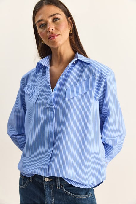 Regular Fit Striped Button-Up Shirt with Pocket - Image 4