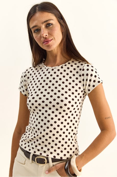 Gestippelde Crew Neck Crop T-Shirt - Image 3
