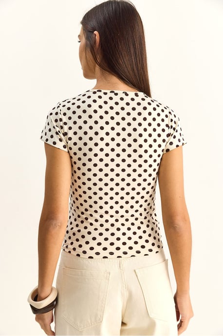 Gestippelde Crew Neck Crop T-Shirt - Image 6