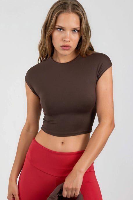 Crew Neck Solid Crop T-Shirt - Image 1