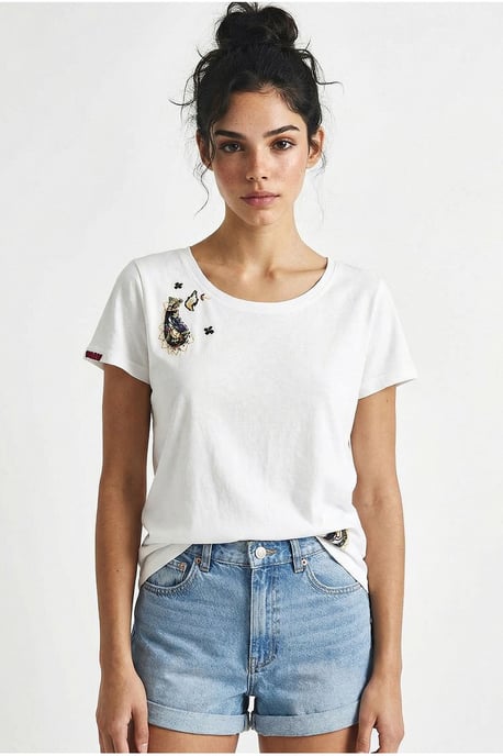 Broderad U-hals T-shirt Basic - Image 2