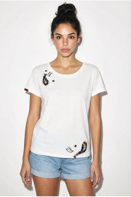 Broderad U-hals T-shirt Basic - Image 4