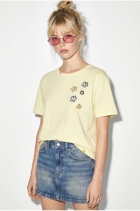 Bloemig Geborduurd Crew Neck T-Shirt - Image 2