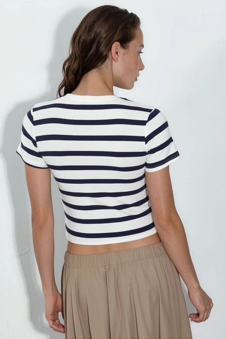 Striped Crew Neck Basic T-Shirt - Image 3