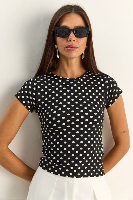 Gestipte Crew Neck Crop T-Shirt - Image 2