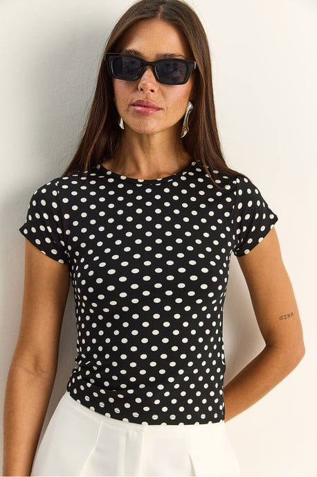 Gestipte Crew Neck Crop T-Shirt - Image 3