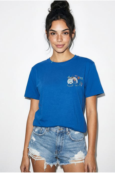 Geborduurd T-shirt met ronde hals - Image 2