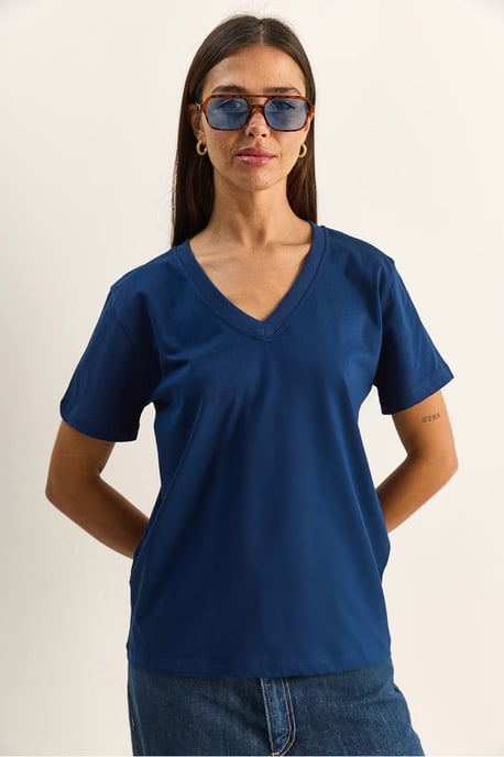 Comfort Fit V-hals Gekamd Katoenen T-Shirt - Image 2