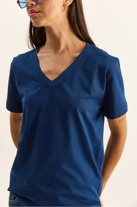 Comfort Fit V-hals Gekamd Katoenen T-Shirt - Image 6