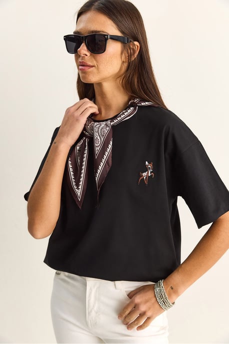 Losse Fit Crew Neck Geborduurd T-Shirt - Image 3