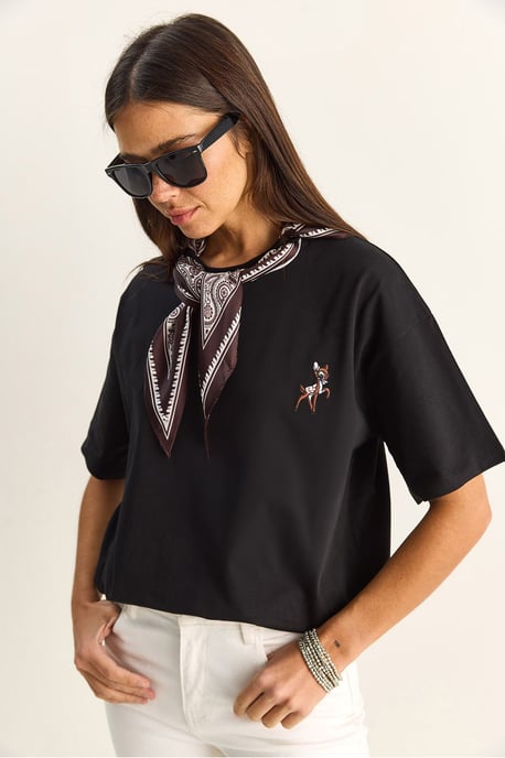 Losse Fit Crew Neck Geborduurd T-Shirt - Image 4