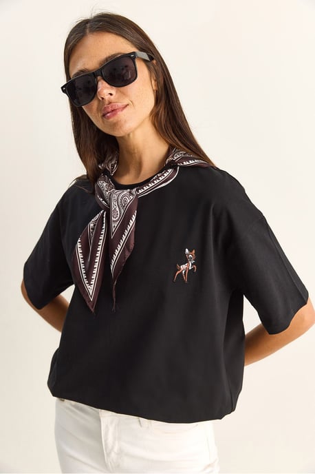 Losse Fit Crew Neck Geborduurd T-Shirt - Image 5