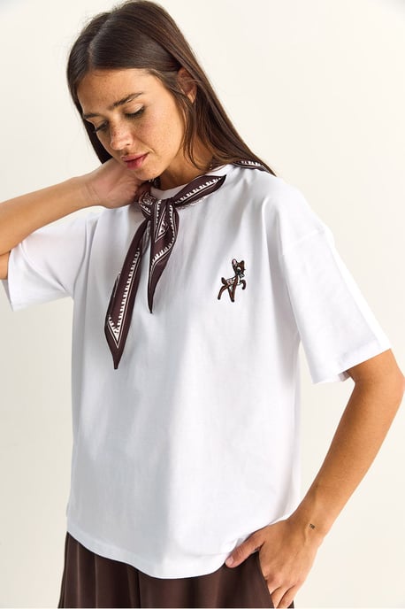 Losse Fit Crew Neck Geborduurde T-Shirt - Image 4