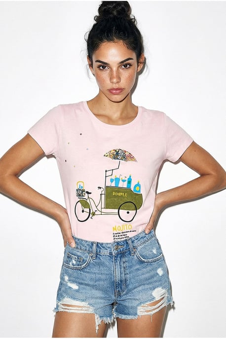 Broderad tryckt T-shirt med rund krage - Image 3