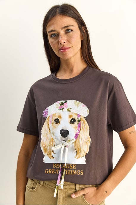 Pailletten Bedrukt T-shirt met Ronde Hals - Image 2
