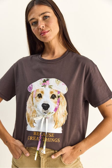 Pailletten Bedrukt T-shirt met Ronde Hals - Image 3