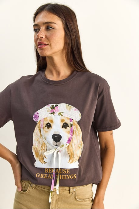 Pailletten Bedrukt T-shirt met Ronde Hals - Image 4