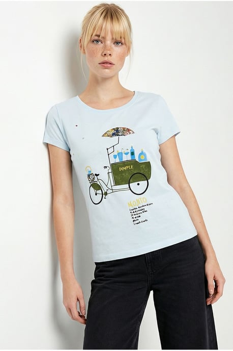 Broderad Tryckt T-shirt med Rundad Hals - Image 3