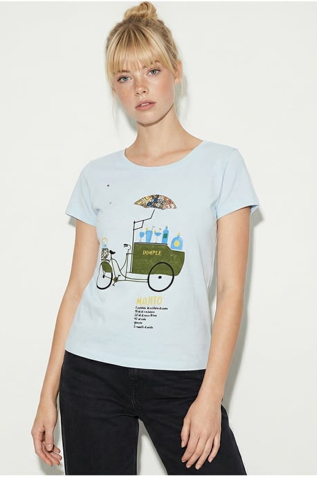 Broderad Tryckt T-shirt med Rundad Hals - Image 4