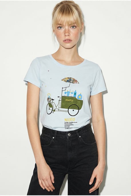 Broderad Tryckt T-shirt med Rundad Hals - Image 5