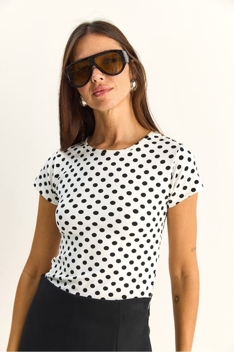 Gepunktde Crew Neck Korte T-shirt - Image 3