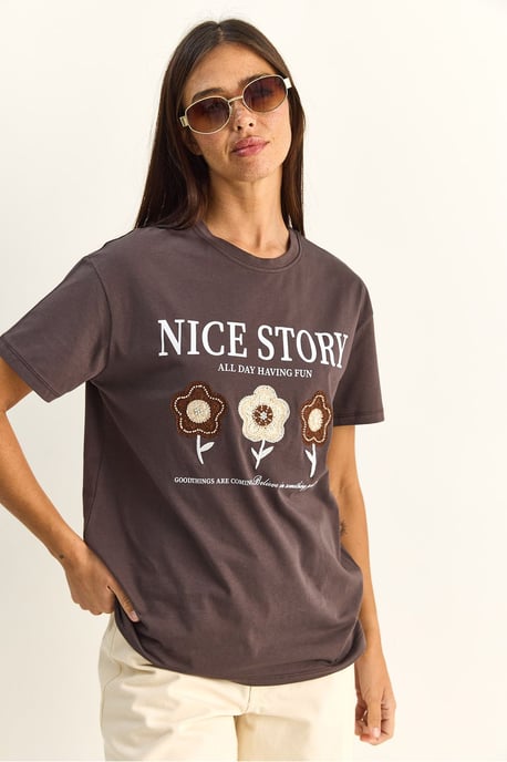 Geborduurde Tekstprint Relaxed Fit T-Shirt - Image 4