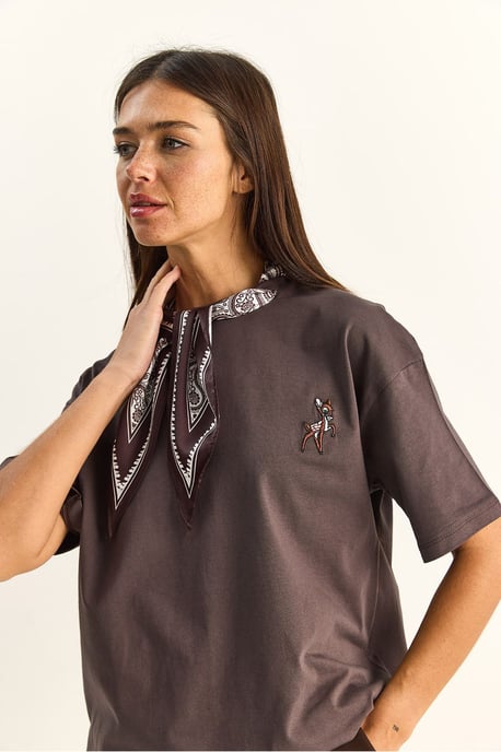 Losse Fit Crewneck Geborduurd T-shirt - Image 4