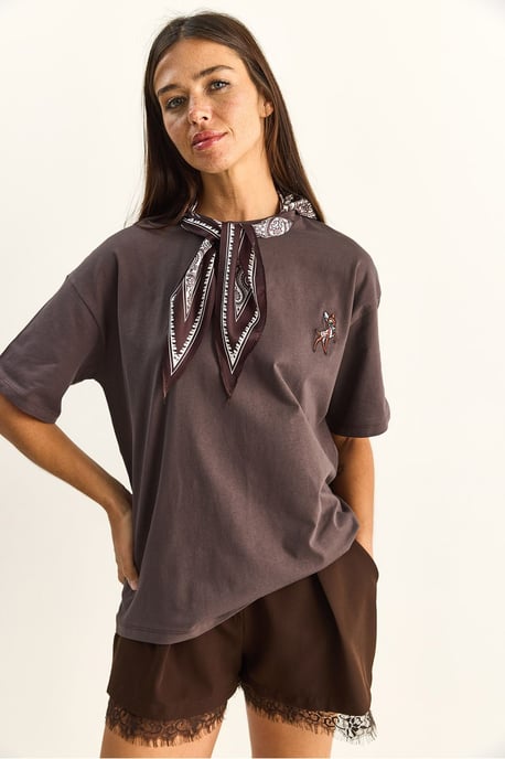 Losse Fit Crewneck Geborduurd T-shirt - Image 5