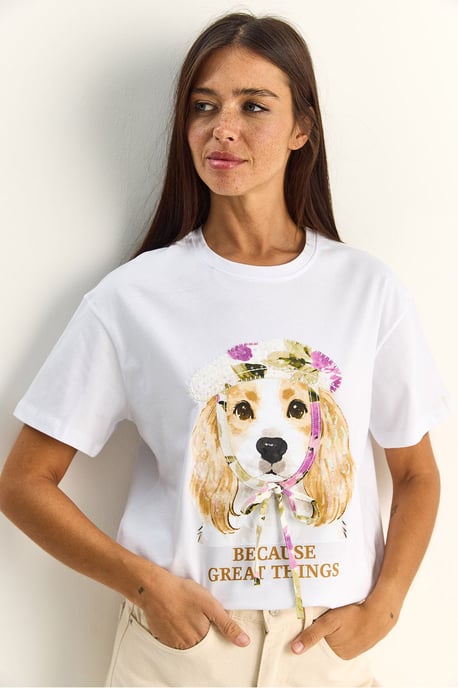 Pailletten Bedrukt T-shirt met Ronde Hals - Image 2