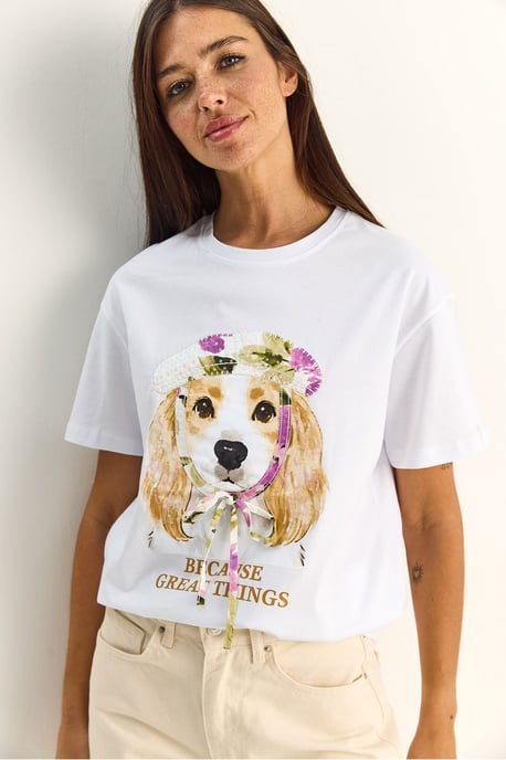 Pailletten Bedrukt T-shirt met Ronde Hals - Image 3