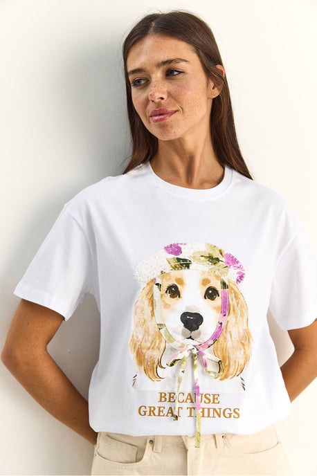 Pailletten Bedrukt T-shirt met Ronde Hals - Image 4