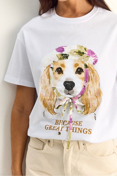 Pailletten Bedrukt T-shirt met Ronde Hals - Image 5