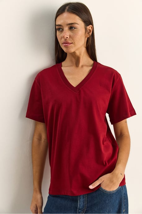 Comfort Fit V-hals Gekamd Katoenen T-Shirt - Image 2