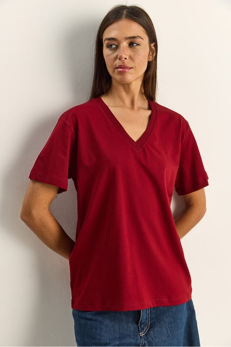 Comfort Fit V-hals Gekamd Katoenen T-Shirt - Image 3
