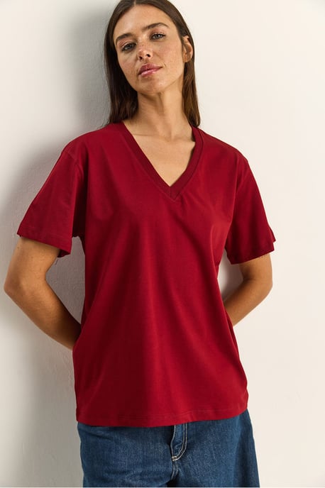 Comfort Fit V-hals Gekamd Katoenen T-Shirt - Image 4